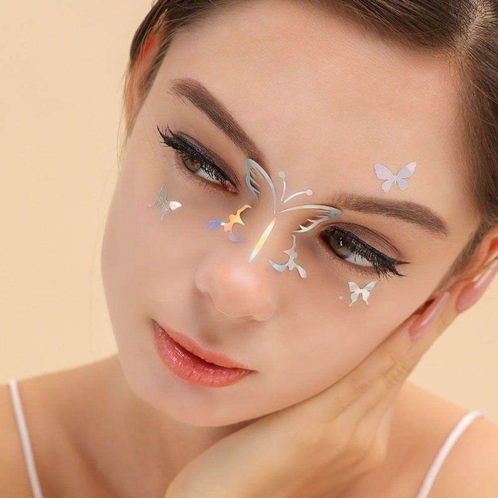 Miếng Dán Trang Trí Mặt Màu Laser Hình Bướm / Ngôi Sao / Ngôi Sao Nhiều Màu Sắc Chống Thấm Nước Thời Trang Cho Nữ