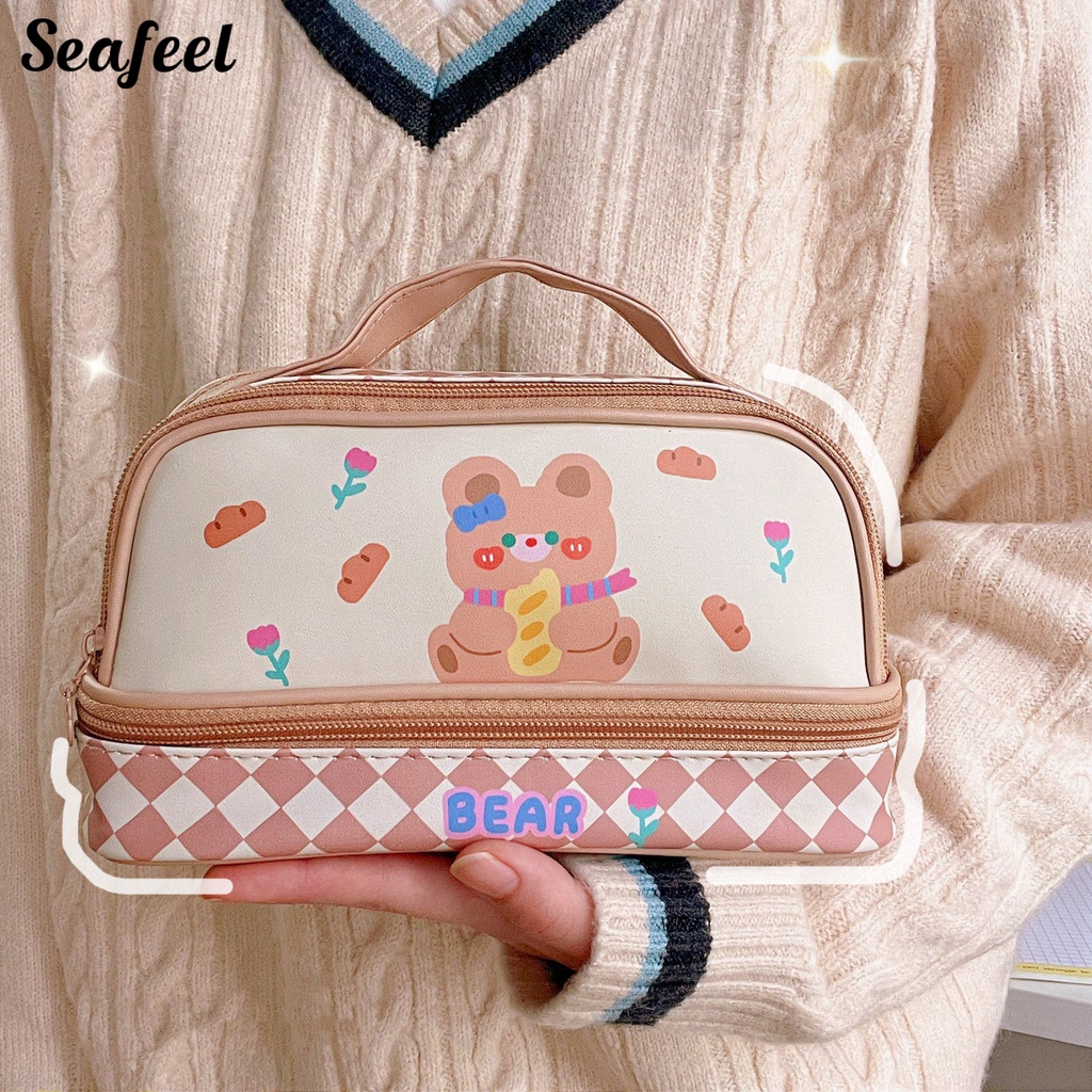 Bóp Viết Hai Lớp Chống Nước In Hình Thỏ Hoạt Hình Dễ Thương Kích Thước Lớn