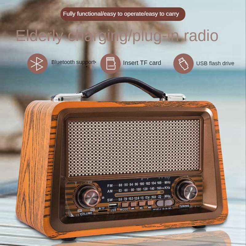 Đài phát thanh cổ điển bằng gỗ di động loa bluetooth không dây hifi stereo am / fm radio player usb tf aux mp3