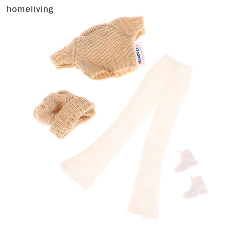 Set Đồ 4 Món Gồm Áo Sweater + Quần + Giày + Mũ Dệt Kim Cho Búp Bê 30cm