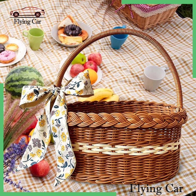 Giỏ Đan Tay Có Tay Cầm Dùng Đựng Trứng / Trái Cây Khi Đi Cắm Trại