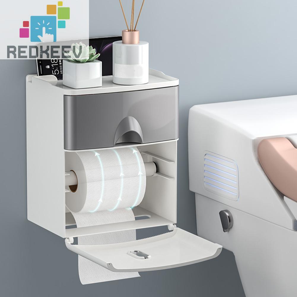 Hộp Đựng Khăn Giấy Hai Tầng Gắn Tường Chống Nước Không Cần Đục Lỗ Cho Nhà Tắm / Nhà