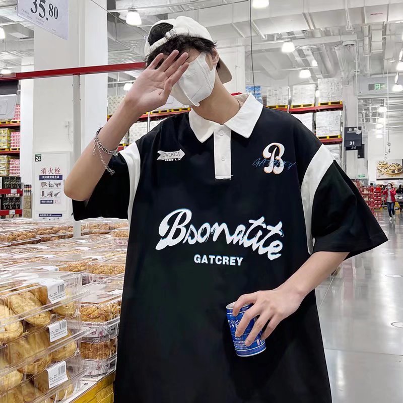 Áo Thun polo Tay Ngắn Dáng Rộng Màu Sắc Thời Trang Mùa Hè Phong Cách Hàn Quốc Cho Nam Giới