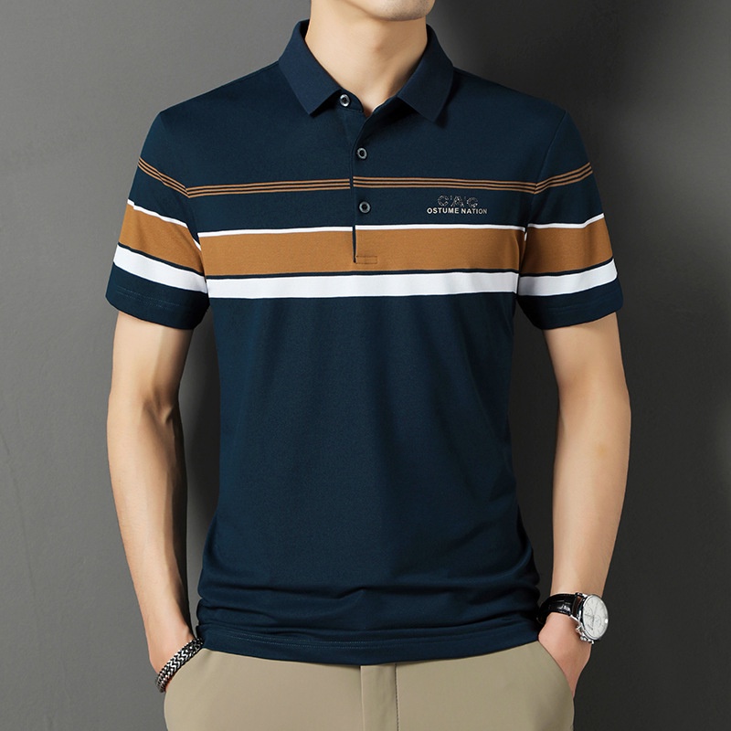 Áo Thun POLO Cotton Mỏng Tay Ngắn Dáng Rộng Họa Tiết Kẻ Sọc Nhuộm Màu Thời Trang Cho Nam