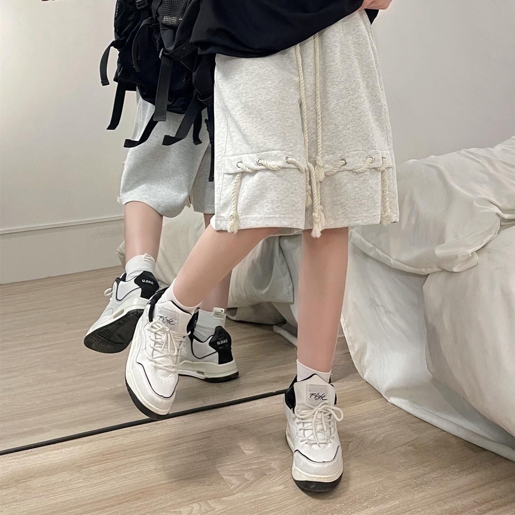 Quần Short Thể Thao Dáng Rộng Phối Dây Rút Thời Trang Retro Cá Tính Cho Nữ