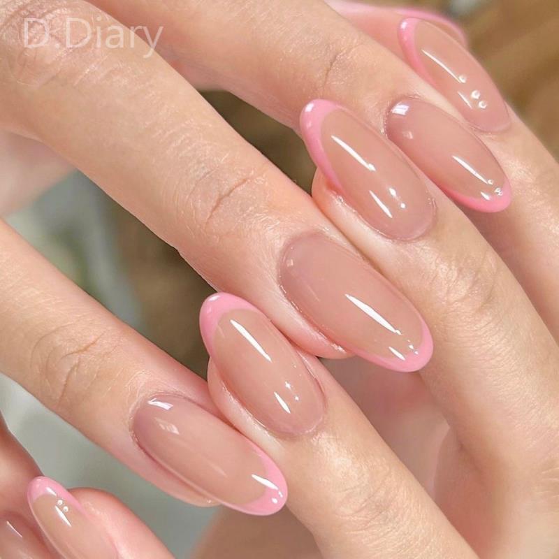 Bộ 24 Móng Tay Giả Ngắn Màu Hồng Ngọt Ngào Thanh Lịch Có Thể Tháo Rời Che Phủ Toàn Diện