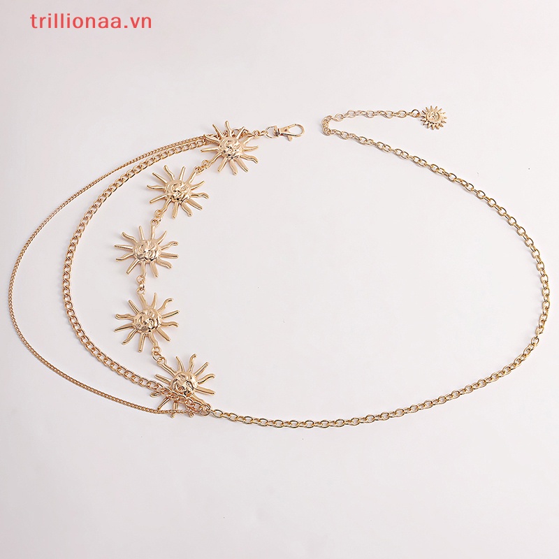 Thắt Lưng Nhiều Lớp Bằng Kim Loại Hình Mặt Trăng Mặt Trời Phong Cách Gothic Punk Cho Nữ