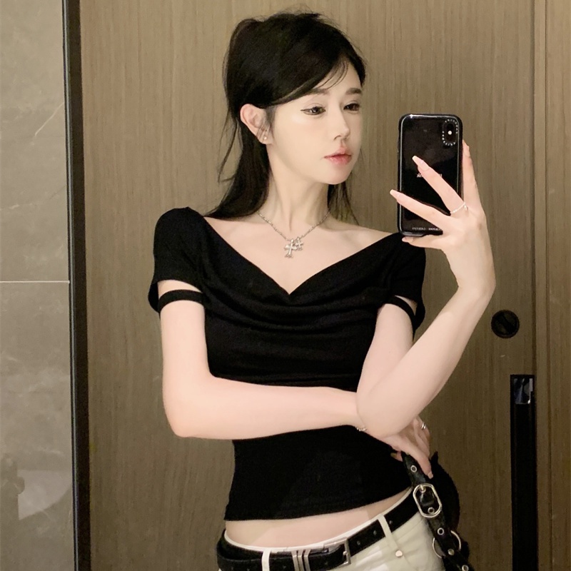Áo Thun Tay Ngắn Cổ Chữ V Màu Trơn Dáng Ôm Thời Trang Mùa Hè Dành Cho Nữ