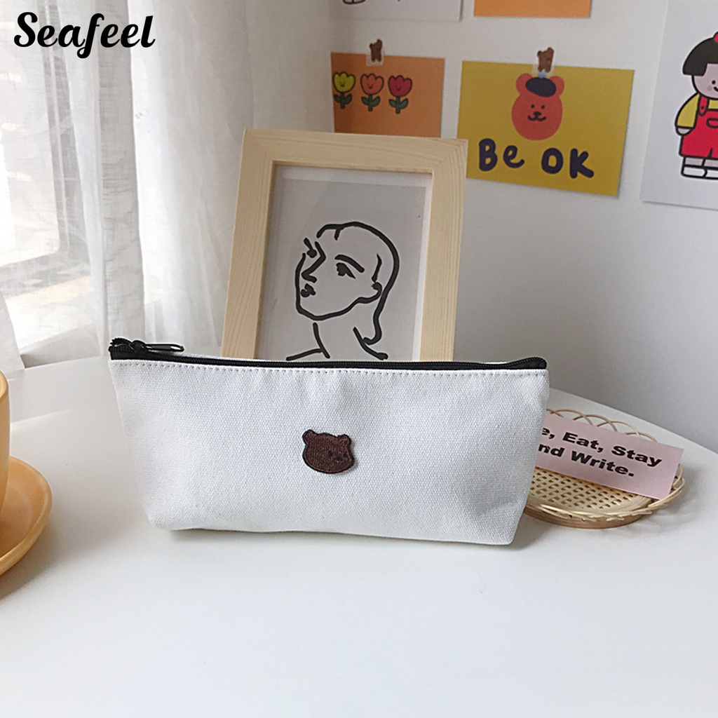 Túi Đựng Bút Chì Cỡ Lớn Chống Bụi Thêu Hình Gấu Dễ Thương Cho Cặp Đôi