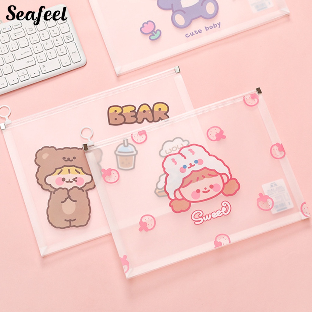 Túi Đựng Tài Liệu Cỡ A4 Đa Năng Chống Thấm Nước Có Khóa Kéo Họa Tiết Hoạt Hình Dễ Thương