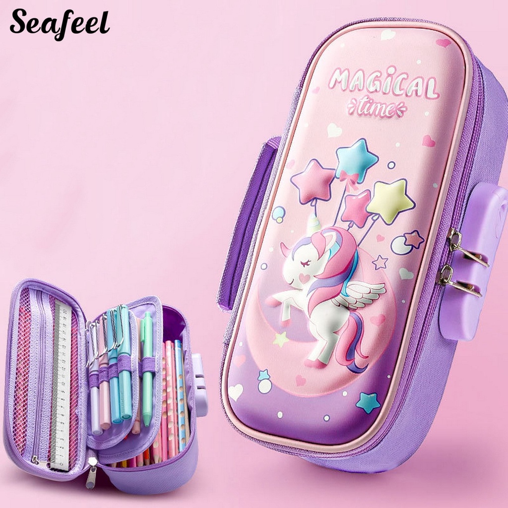 Túi Đựng Bút Chì Hai Lớp Thiết Kế Khóa Kéo Kép In Hình Thỏ 3D Dễ Thương Tiết Kiệm Không Gian Có Tay Cầm Sử Dụng Hàng Ngày