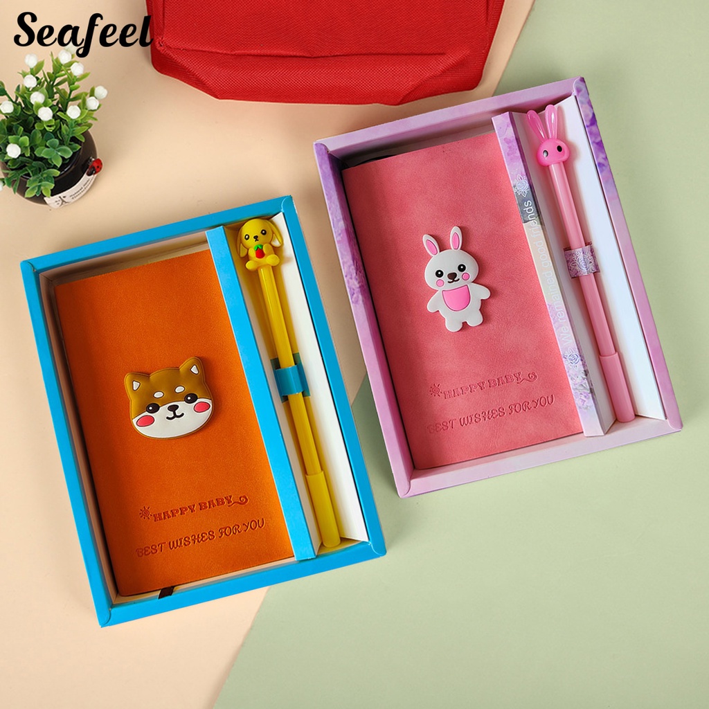 1 Bộ Sổ Tay 96 Trang 192 Trang Bìa Da Dày Dặn Họa Tiết Hoạt Hình Dễ Thương Kèm Bút Dành Cho Học Sinh