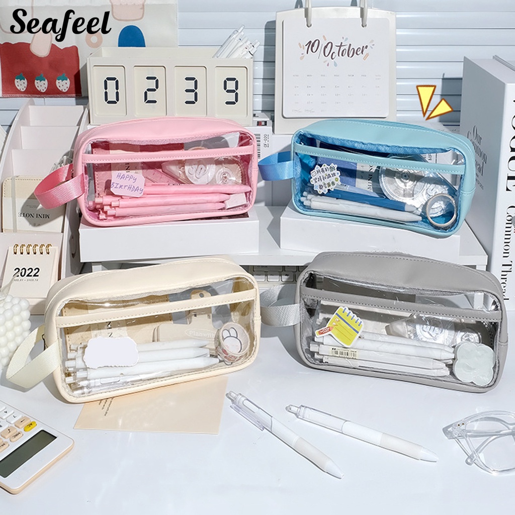 Túi Đựng Bút Bằng PVC Trong Suốt Hai Lớp Khóa Kéo Tiện Dụng