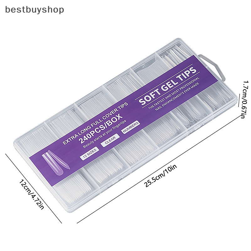 Bộ 240 Móng Tay Giả Siêu Dài Bằng acrylic Trong Suốt Dùng Nối Móng Mới