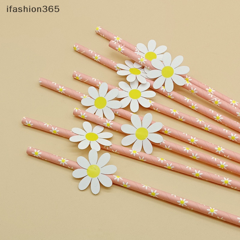 Set 10 Ống Hút Giấy Họa Tiết Hoa Cúc Dùng Một Lần Trang Trí Tiệc Sinh Nhật / Đám Cưới