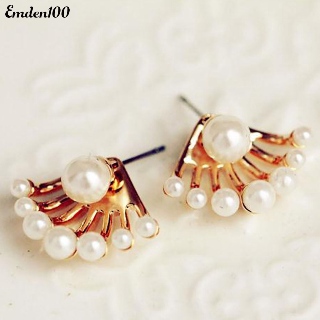 1 Đôi Bông Tai Hai Mặt Đính Ngọc Trai Nhân Tạo Thời Trang