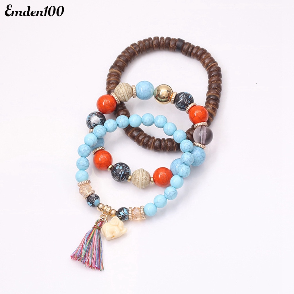 Set 3 Vòng Tay Chuỗi Hạt Gỗ Thời Trang Cho Nữ