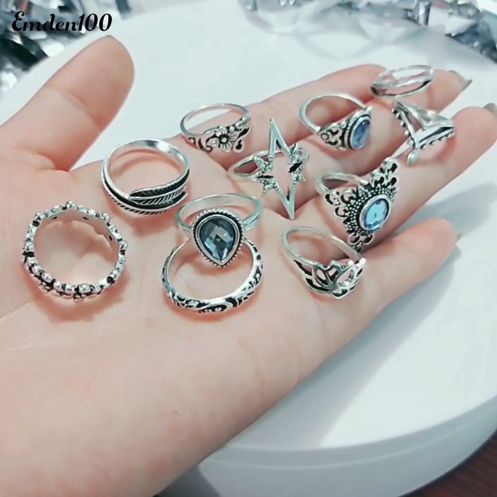 Bộ 11 Nhẫn Đeo Đốt Tay Phong Cách Retro Xinh Xắn