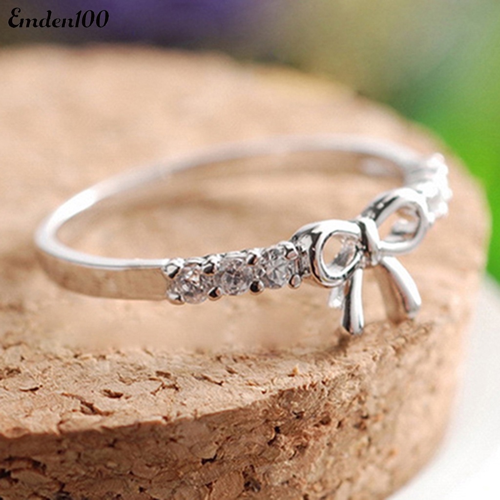 Nhẫn Đính Đá Hình Nơ Đơn Giản Thanh Lịch Dành Cho Nữ