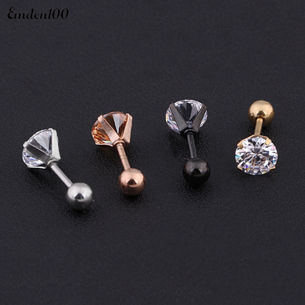 Bông Tai Thời Trang Bằng Thép Titanium Có Đính Đá Zircon 1 Cái