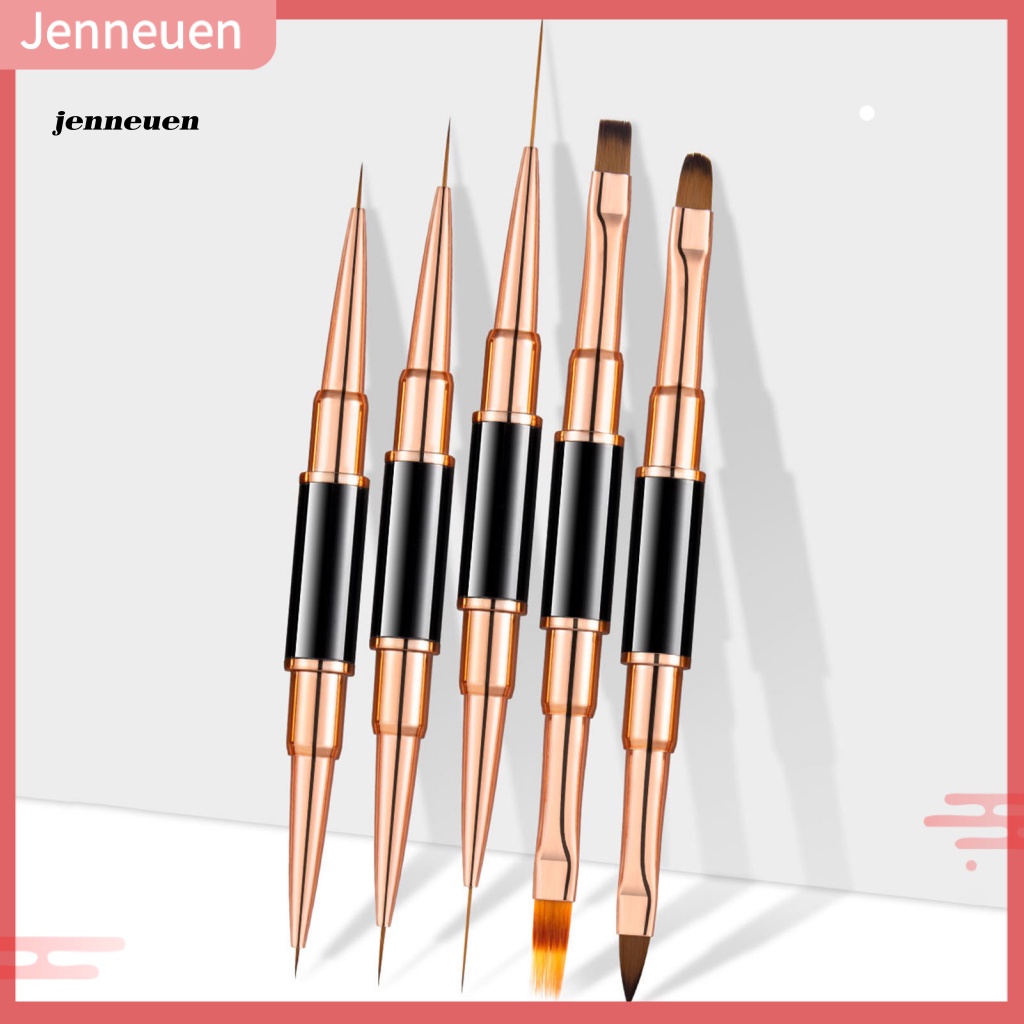 Set 5 Cọ Vẽ Trang Trí Móng Nghệ Thuật Bằng Kim Loại Hai Đầu Màu Vàng Hồng