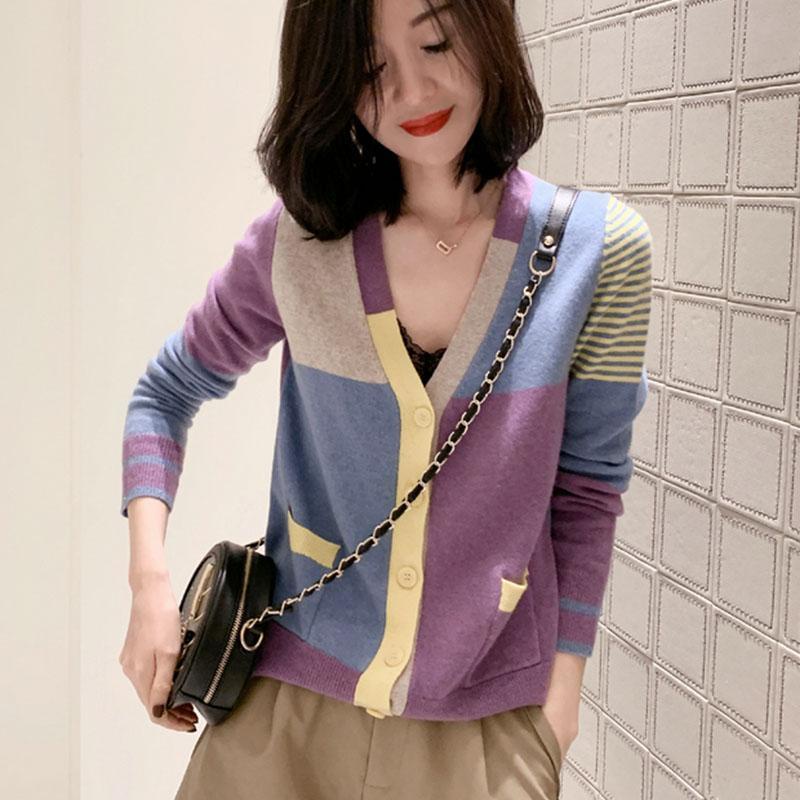 Áo Khoác Cardigan Cổ Chữ V Màu Sắc Thời Trang Phong Cách Hàn Quốc Cho Nữ