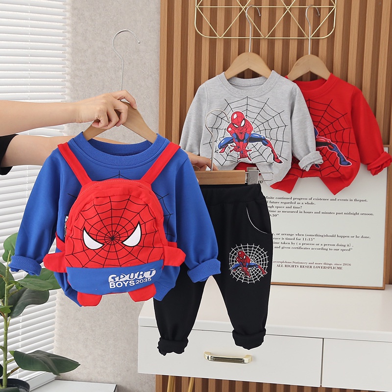 Bộ Trang Phục 3 Món Gồm Áo Hoodie + Ba Lô + Quần Dài Hình Người Nhện Thời Trang 2020 Cho Bé Trai