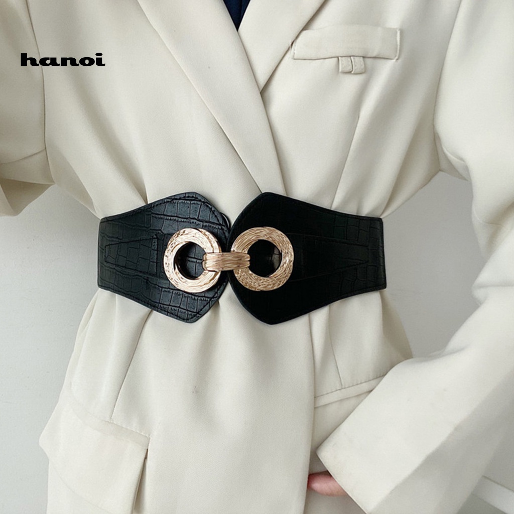Thắt Lưng Giả Da Bản Rộng Co Giãn Chống Trượt Màu Tương Phản Thời Trang Cho Nữ