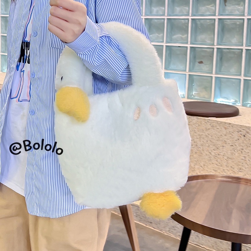 Bololo Túi Xách Lông Nhung Hình Cá Ngựa Hoạt Hình Màu Trắng Dễ Thương Phong Cách Nhật Bản Và Hàn Quốc
