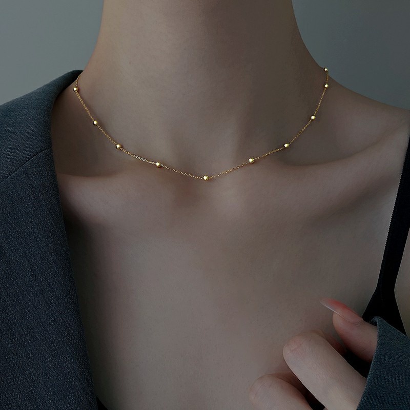 Vòng cổ Xương Rắn Mạ Vàng 18K Đính Hạt Tròn Đơn Giản