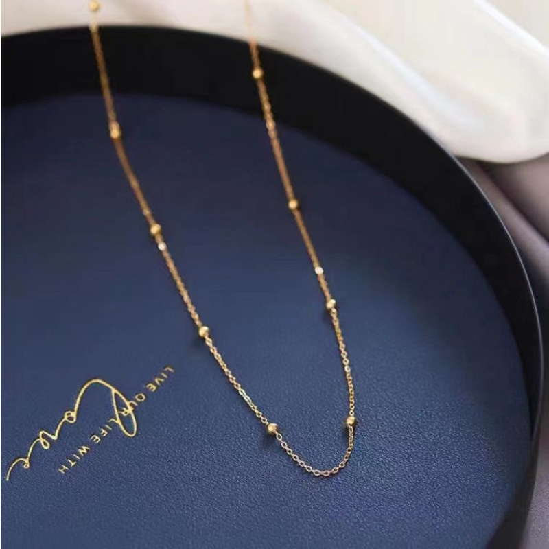 Vòng cổ Xương Rắn Mạ Vàng 18K Đính Hạt Tròn Đơn Giản