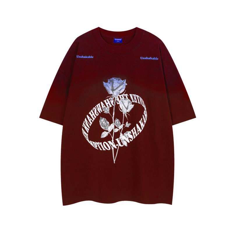 Áo Thun Cotton Tay Ngắn Dáng Rộng In Hình Hoa Hồng Thời Trang Mùa Hè Cho Cặp Đôi