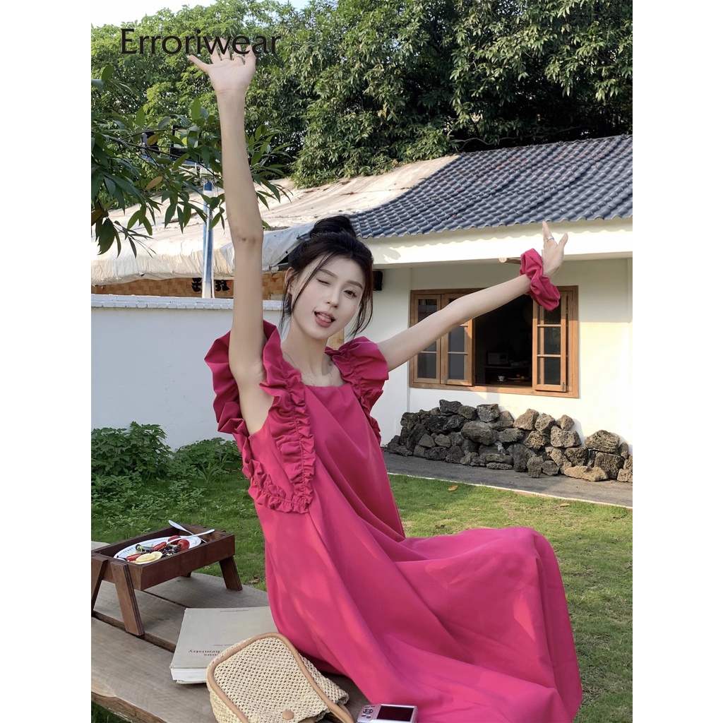 Đầm Erroriwear cổ vuông tay cánh tiên phong cách vintage thời trang 2023 cho nữ