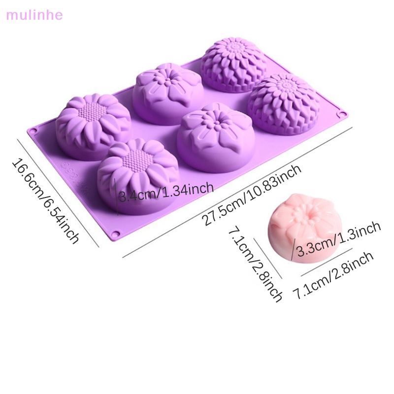 Khuôn Silicon Làm Bánh / Xà Phòng 6 Ngăn Hình Bông Hoa 3D DIY
