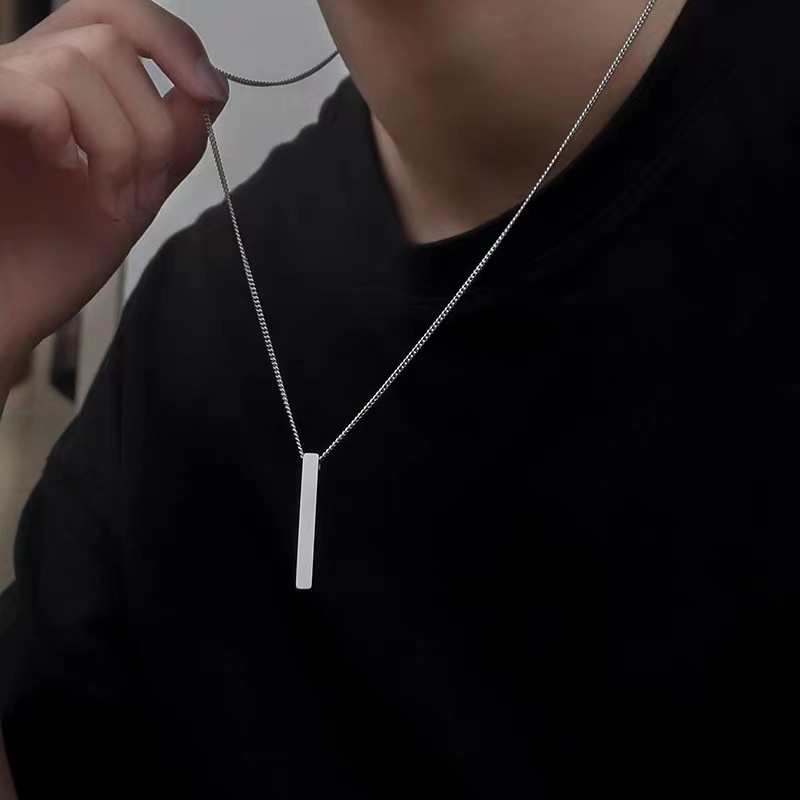 Vòng cổ Bằng Thép Không Gỉ Mặt Hình Chữ Nhật Màu Đen Đơn Giản Cho Nam Và Nữ