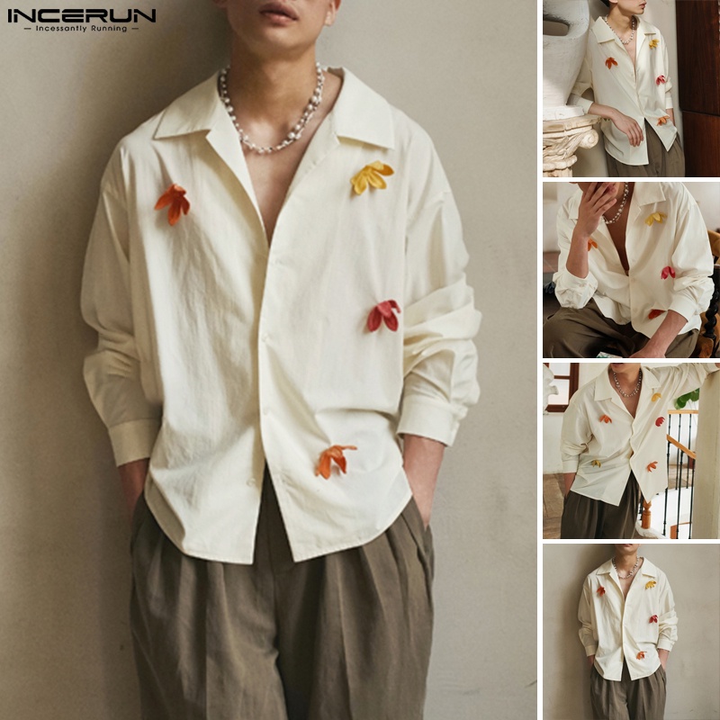 INCERUN Áo Sơ Mi Dài Tay Họa Tiết Hoa Phong Cách Hàn Quốc Cho Nam