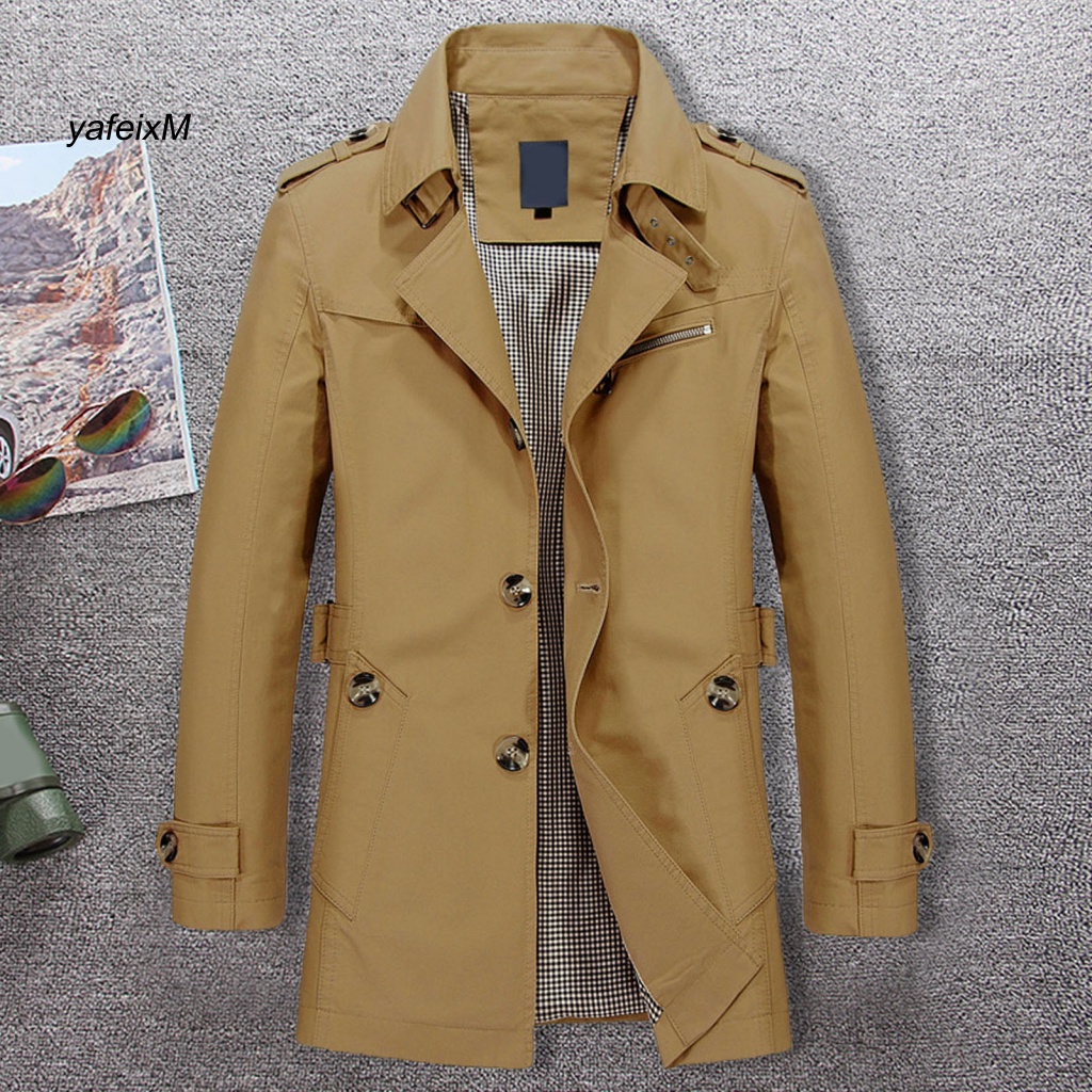 Áo Khoác Nam yafeixM Một Hàng Nút Màu Trơn Dáng Ôm Chống Gió Thời Trang Thu Đông