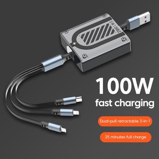 Cáp sạc nhanh 3 trong 1 100w 6a cổng micro usb type c