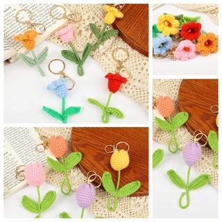 Móc khóa hình hoa tulip đan len thủ công dễ thương