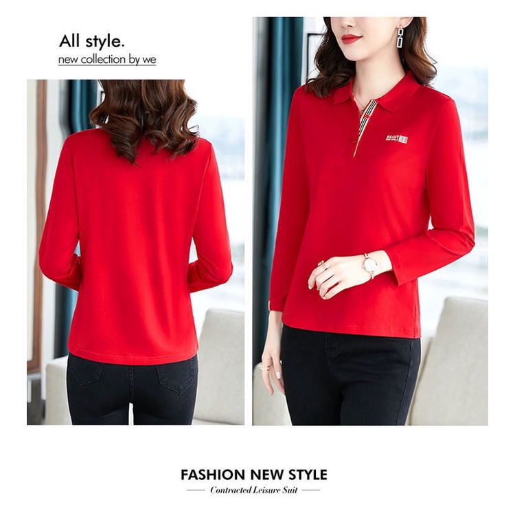 Áo Thun polo Tay Dài Kích Thước Lớn Thời Trang Mùa Thu Cho Nữ