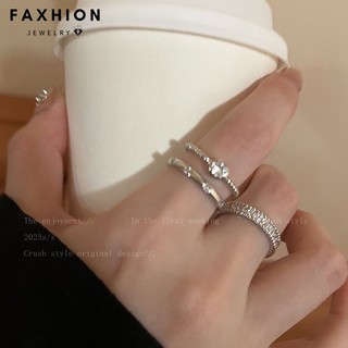 Faxhion 3 Cái / bộ Bộ Nhẫn Bạc Không Gỉ Dành Cho Nữ Zircon Mở Nhẫn Có Thể Điều Chỉnh Y2K Phụ Kiện Trang Sức