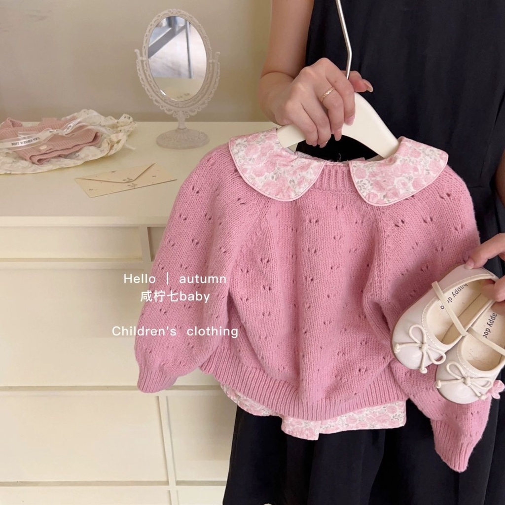 Girl 'S 2023 Mùa Thu Hoa Dệt Kim cardigan