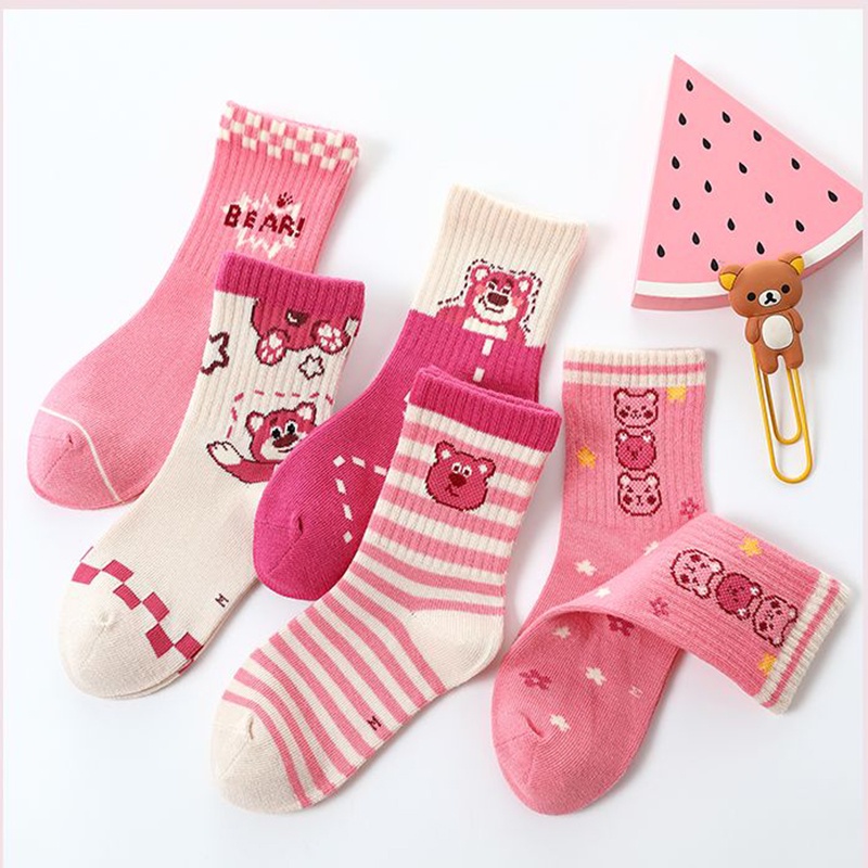Bộ 5 Đôi Vớ Cotton Thoáng Khí In Hoạt Hình Toy Story Dễ Thương Cho Bé Gái