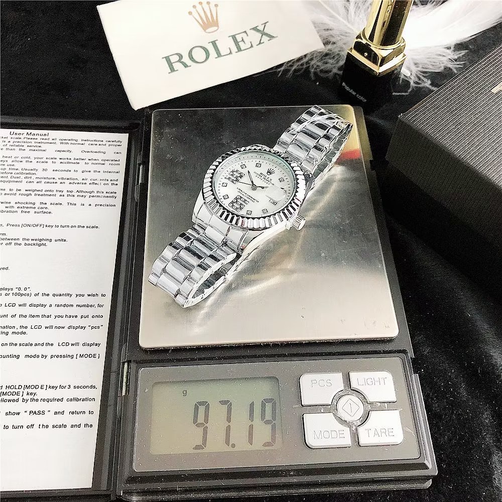 Đồng Hồ Rolex Mặt Tròn Đính Kim Cương Dây Da Thép Không Gỉ Thời Trang Cho Cặp Đôi