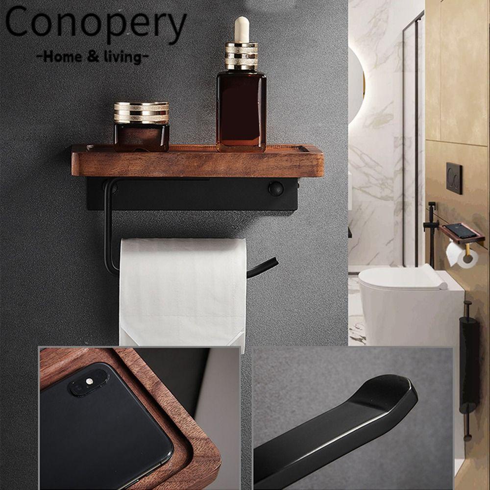 Conopery Giá Treo Khăn Giấy Cuộn Bằng Gỗ Gắn Tường Màu Đen Trơn Tiện Dụng Cho Nhà Bếp