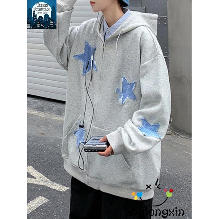Áo Hoodie Tay Dài Có Khóa Kéo In Họa Tiết Ngôi Sao Linglongxi2 Cho Nữ