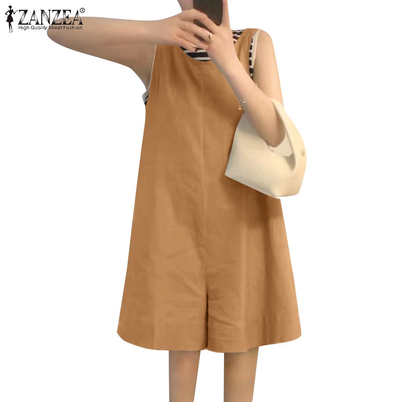 ZANZEA Jumpsuit Ngắn Không Tay Hở Lưng Thời Trang Nữ Tính