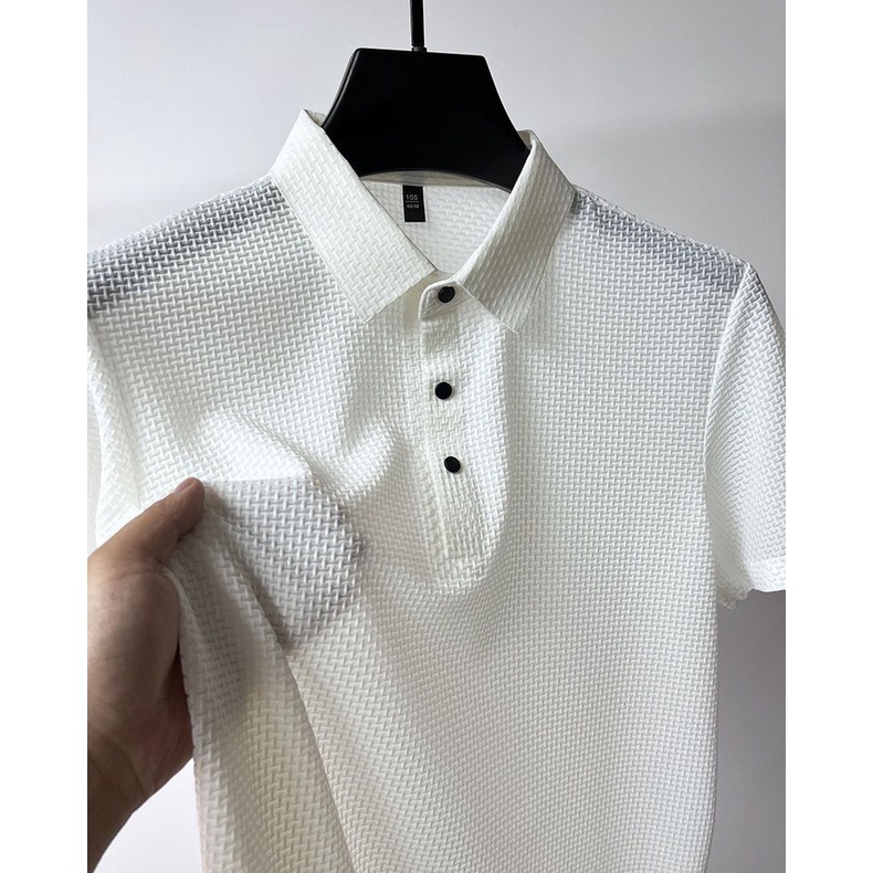 Áo Thun Polo Tay Ngắn Màu Trơn Bằng Lụa Lạnh Phối Lưới Màu Sắc Đa Dạng Cho Nam
