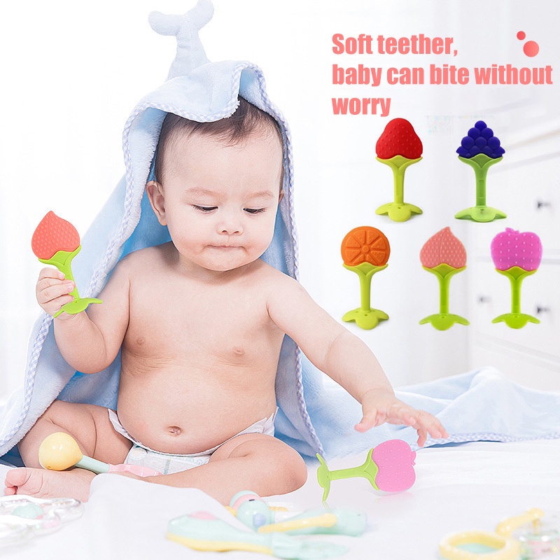 Nhai răng hình trái cây Đào tạo Đồ chơi Bé Silicone Mọc răng Nhai Đồ chơi cho bé Tăng cường răng miệng BPA miễn phí