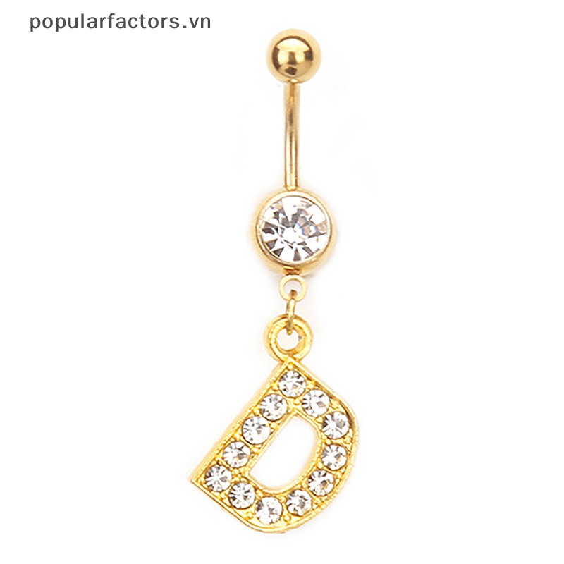 Khuyên Rốn Thép Không Gỉ Hình 26 Chữ Cái A Đến Z Đính Đá Pha Lê Quyến Rũ